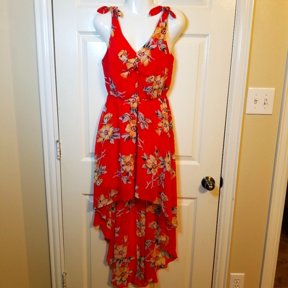 As U Wish Dresses & Skirts - High Low Sleeveless Floral Orange Dress